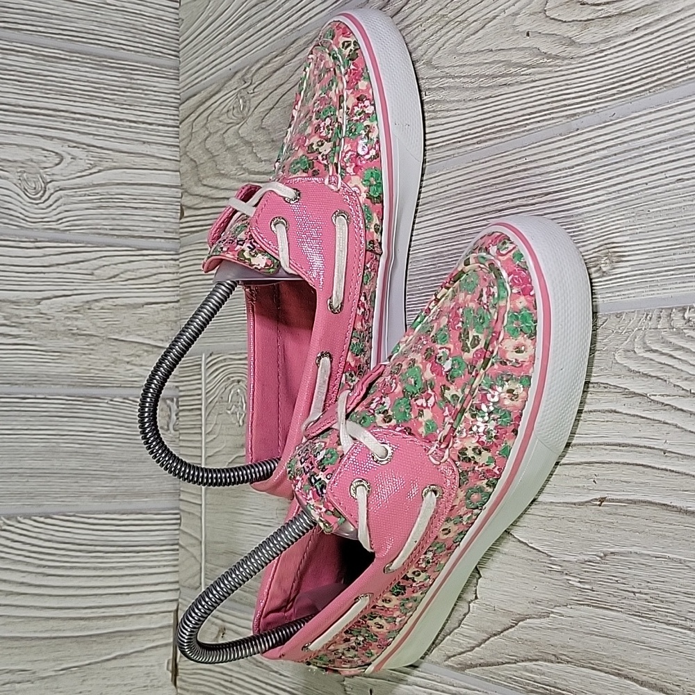 Sperry Top-Sider Pink Floral Sequin Boat Shoes Womens Size 6